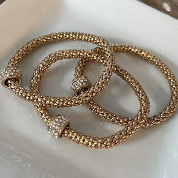 Set of 3 Gold + Pave Bangles - Picture 2 of 3
